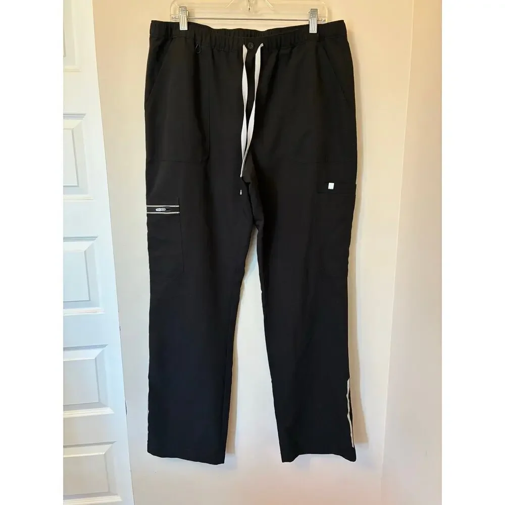 Figs Men's Scrub Pants Black Cargo Reflective Straight Leg Size XL